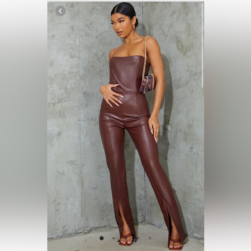 Faux Leather strapless jumpsuit